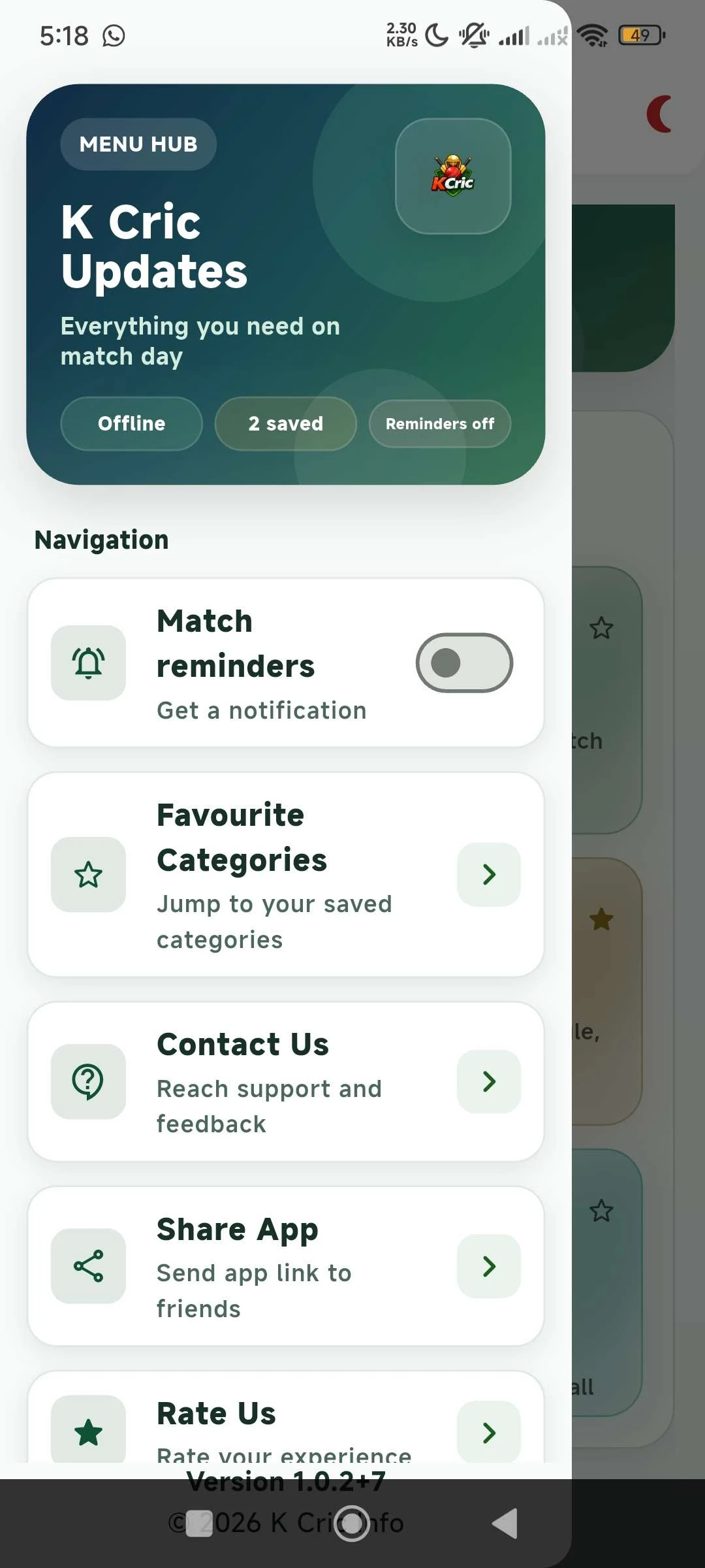K Cric - Live Cricket Updates screenshot